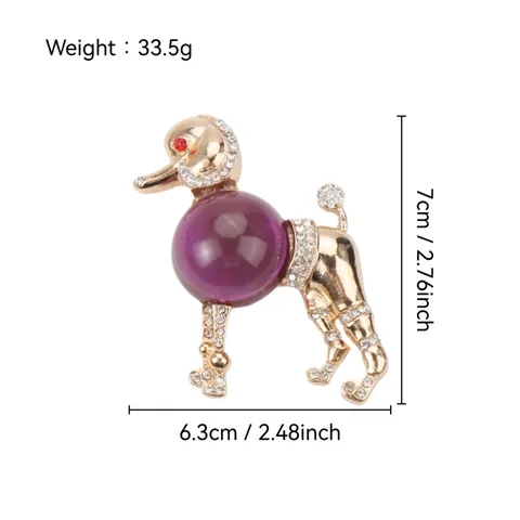 Vintage Poodle Brooch For Women Gold Alloy Purple Faux Glass Rhinestone Dog Lapel Pin Small Crowd Retro Style Animal Jewelry