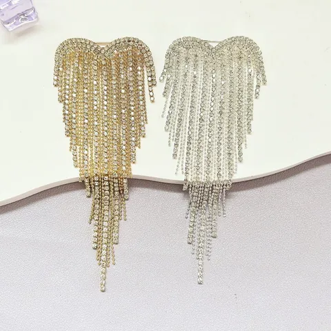 Eleganter Herzförmiger Quasten Brosche Mit Eingelegtem Strass Legierung Anstecknadel Damen Mode Accessoire Gold Silber