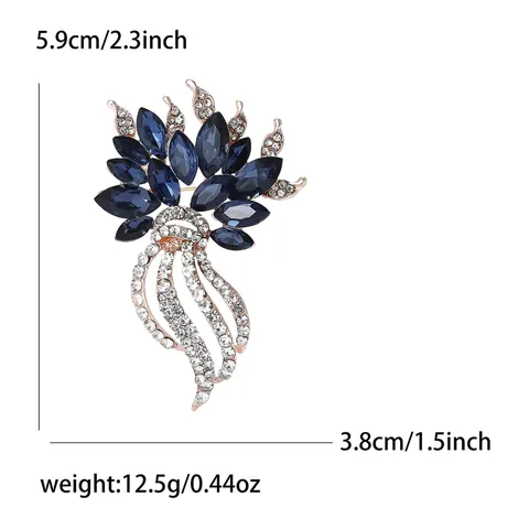 Elegante Spilla a Fiore in Lega con Strass per Donna Spilla Floreale con Pietra Marquise Blu per Abito da Sposa Gioielli