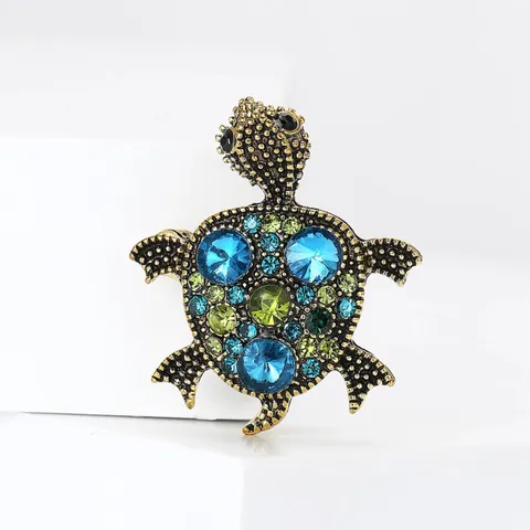 Retro Alloy Rhinestone Turtle Brooch Fashion Animal Shape Lapel Pin For Women Clothing Decoration Jewelry Accessories Gift