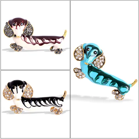 Kreative Cartoon Strass Dackel Brosche Emaille Legierung Tier Hund Reversnadel Für Damen Kleid Schal Clip Schmuck Geschenk
