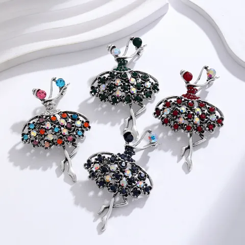 Vintage Ballet Dancer Rhinestone Brooch Pin for Women Retro Silver Alloy Ballerina Gymnast Corsage Fashion Jewelry Accessory