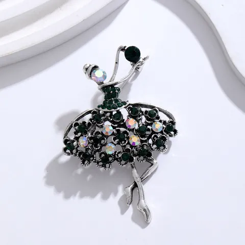Vintage Ballet Dancer Rhinestone Brooch Pin for Women Retro Silver Alloy Ballerina Gymnast Corsage Fashion Jewelry Accessory