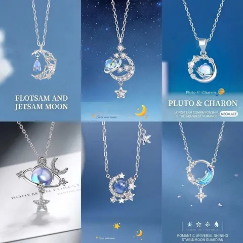 Elegante Legering Strass Ster Maan Hanger Halsketting Melkweg Planeet Sleutelbeen Ketting Sieraden Voor Vrouwen Minimalistische Halskettingen
