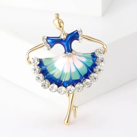 Elegant Alloy Ballet Dancer Girl Brooch Pin Gradient Enamel Rhinestone Lapel Pin For Women Coat Suit Fashion Jewelry Accessories