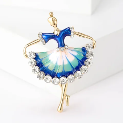 Elegant Alloy Ballet Dancer Girl Brooch Pin Gradient Enamel Rhinestone Lapel Pin For Women Coat Suit Fashion Jewelry Accessories