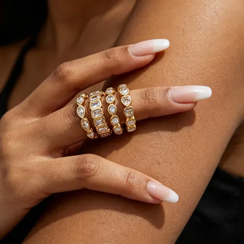 Roestvrij Stalen Strass Eternity Ring Voor Dames Luxe Hart Waterdruppel Rond Vierkant Geslepen Ingelegde Vingerring Mode Sieraden