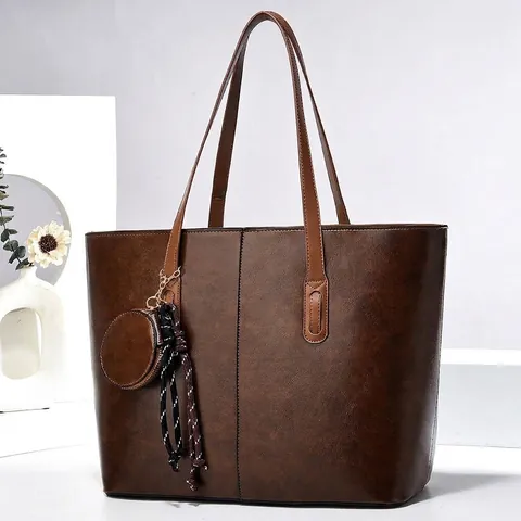 Women Faux Leather Tote Bag And Coin Purse Large Capacity Shoulder Bag Tassel Retro Daily Commute Handbag For Ladies