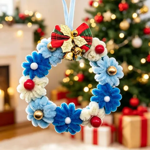 Ghirlanda di Natale Fatta a Mano Ciondolo in Ciniglia Con Campana Fiocco Decorazione per Feste Albero di Natale Interni Auto