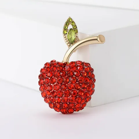 Apple Shaped Rhinestone Brooch Red Green Crystal Fruit Pin For Women Christmas Gift Suit Coat Jewelry Accessory