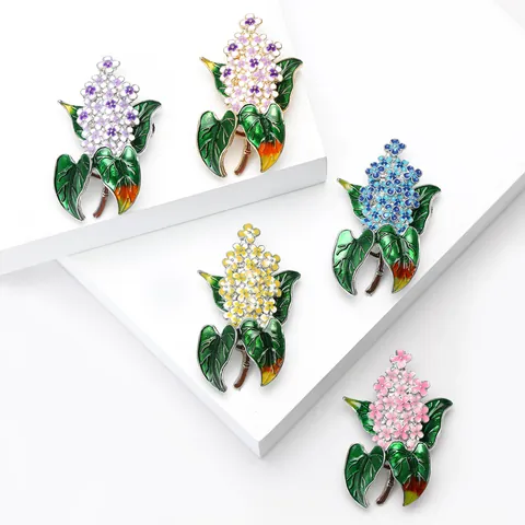 Vintage Legierung Emaille Flieder Brosche Damen Elegante Pflanze Botanisch Floral Anstecknadel Kleidung Schmuck Zubehör