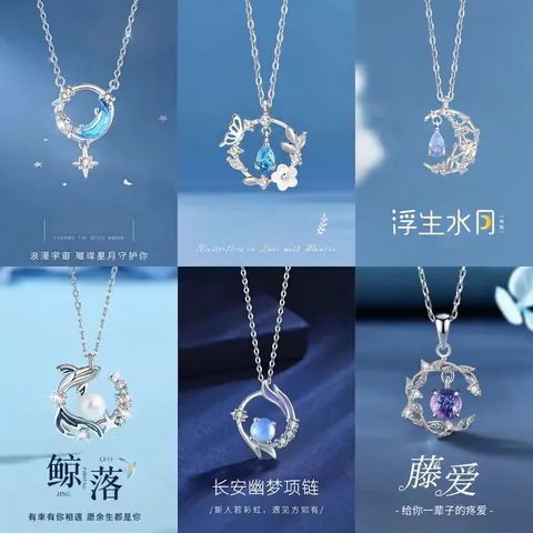 Dromerige Legering Ster en Maan Hanger Ketting Voor Vrouwen Romantische Strass Blauwe Steen Walvisstaart Sieraden Etherisch Cadeau Voor Vriendin