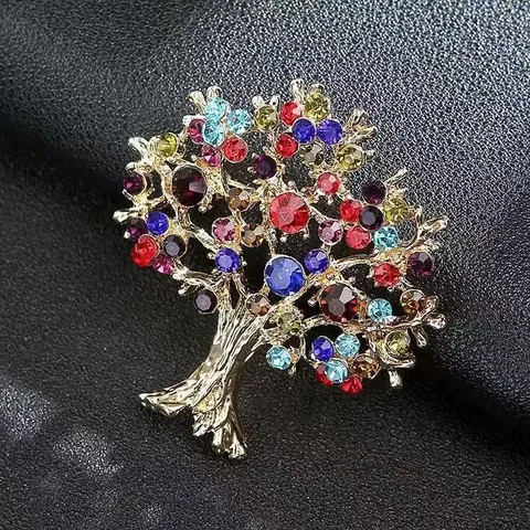 Broche Arbre De Vie Pour Hommes Femmes Épingle De Revers En Alliage De Strass Coloré Bijoux De Mode Accessoires De Costume Cadeau