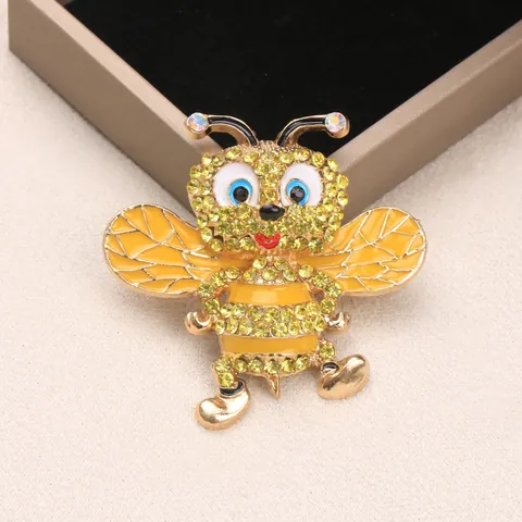 Lindo Broche de Abeja Insecto Aleación Chapada en Oro Diamantes de Imitación Esmalte Animal Pin de Solapa Accesorio de Joyería Para Mujer Hombre