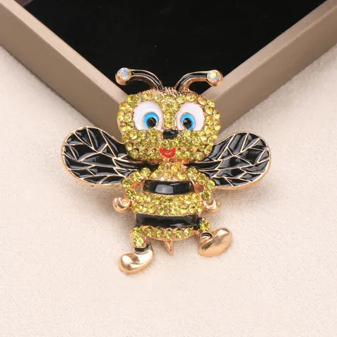 Lindo Broche de Abeja Insecto Aleación Chapada en Oro Diamantes de Imitación Esmalte Animal Pin de Solapa Accesorio de Joyería Para Mujer Hombre