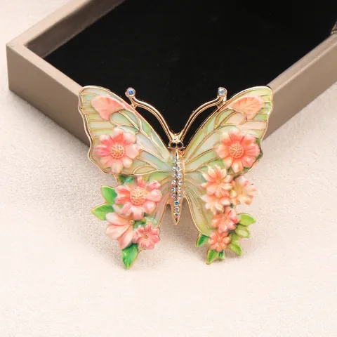 Spilla a Farfalla Vintage per Donna Nuovo Stile Cinese Strass Colorato Smalto Fiore Rétro Gioielli in Lega Regalo