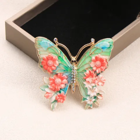Spilla a Farfalla Vintage per Donna Nuovo Stile Cinese Strass Colorato Smalto Fiore Rétro Gioielli in Lega Regalo