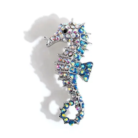 Fashion Sea Horse Brooch For Women Men Alloy Enamel Rhinestone Artificial Pearl Ocean Animal Brooches Pins Jewelry