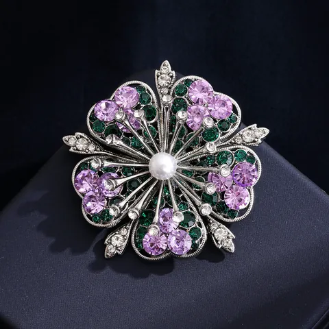 Vintage Zinklegierung Blumen Brosche Mit Strass Und Künstliche Perle Luxus Blume Brustnadel Für Damen Bekleidungszubehör