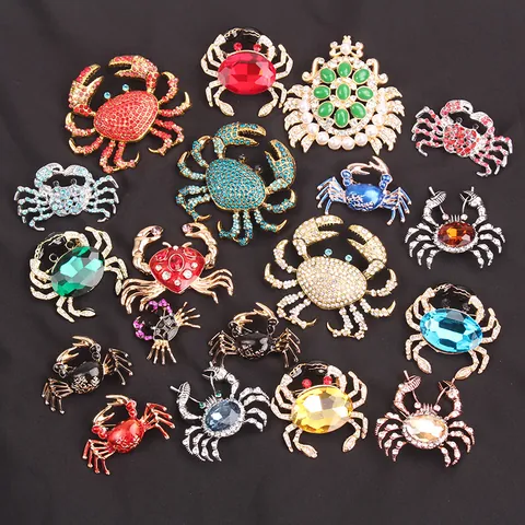 Ocean Life Crab Brooch Rhinestone Enamel Alloy Marine Animal Breastpin For Women Men European Fashion Clothing Jewelry