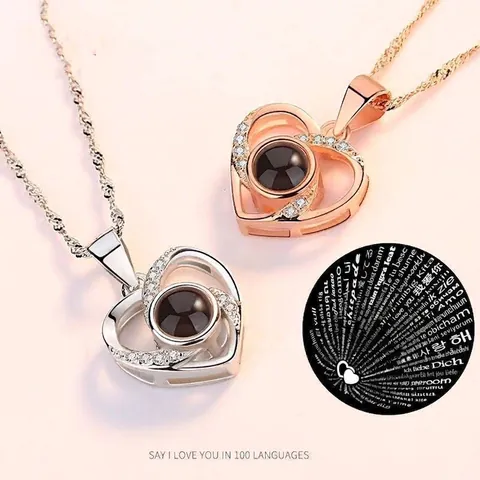 100 Talen Ik Hou Van Je Projectie Halsketting Hart Gewei Hanger Halskettingen Voor Vrouwen Valentijnsdag Cadeau Strass Sieraden