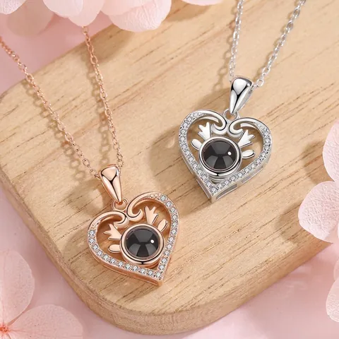 100 Talen Ik Hou Van Je Projectie Halsketting Hart Gewei Hanger Halskettingen Voor Vrouwen Valentijnsdag Cadeau Strass Sieraden