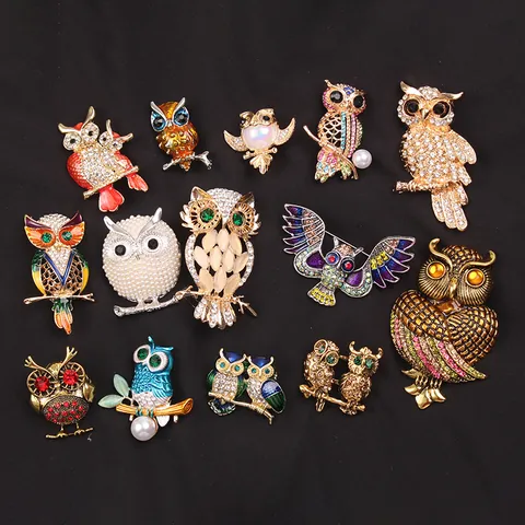 Vintage Legering Uil Dier Brosche Strass Emaille Pin Retro Reversspeld Voor Dames Heren Mode Sieraden Accessoire Banket Cadeau