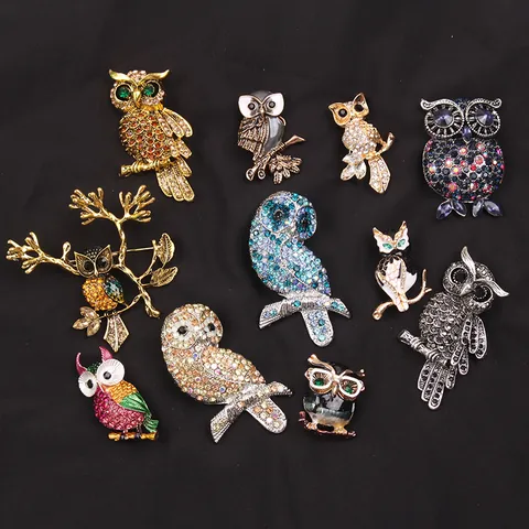 Vintage Legering Uil Dier Brosche Strass Emaille Pin Retro Reversspeld Voor Dames Heren Mode Sieraden Accessoire Banket Cadeau