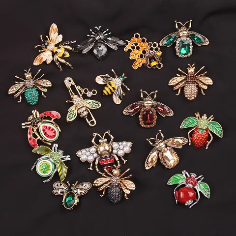 Vintage Legering Bij Broche Dierlijke Speld Strass Emaille Badge Mode Sieraden Unisex Kleding Decoratie Accessoires
