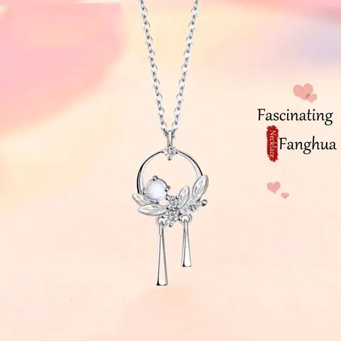 Aesthetic Moonstone Pendant Necklace For Women Alloy Rhinestone Moon Snake Tassel Clavicle Chain Ins Style Forest Jewelry Gift
