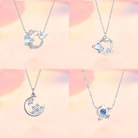 Legering Strass Hanger Ketting Lichte Luxe Fee Vogel Maan Planeet Sneeuwvlok Sleutelbeenhalsketting Voor Vrouwen Verjaardagscadeau Sieraden