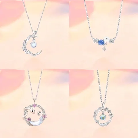 Alloy Rhinestone Synthetic Moonstone Pendant Necklace Elegant Simple Niche Design Clavicle Chain For Women Birthday Gift Jewelry