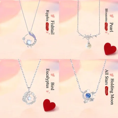 Original Design Ripple Fishtail Pendant Necklace For Women Alloy Rhinestone Artificial Pearl Clavicle Chain Sweet Jewelry Gift