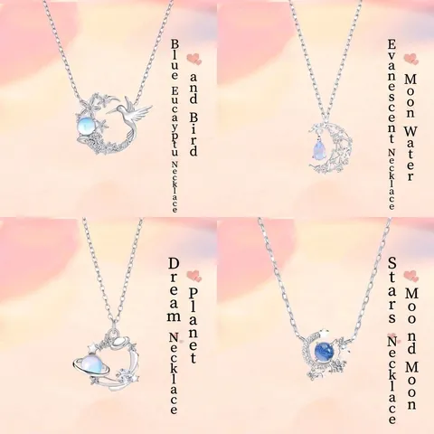 Alloy Rhinestone Pendant Necklace Light Luxury Fairy Bird Moon Planet Snowflake Clavicle Chain For Women Birthday Gift Jewelry