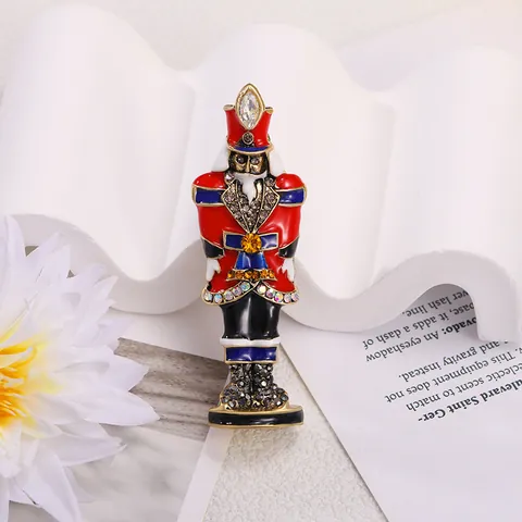 Vintage Nutcracker Guard Cartoon Character Brooch Alloy Rhinestone Enamel Suit Pin Jewelry For Men Women Clothing Accessories Gift