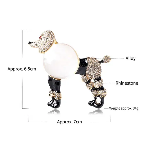 Vintage Alloy Rhinestone Poodle Cat Brooch For Women Retro Gold Plated Colored Glaze Animal Pin Jewelry Accessory