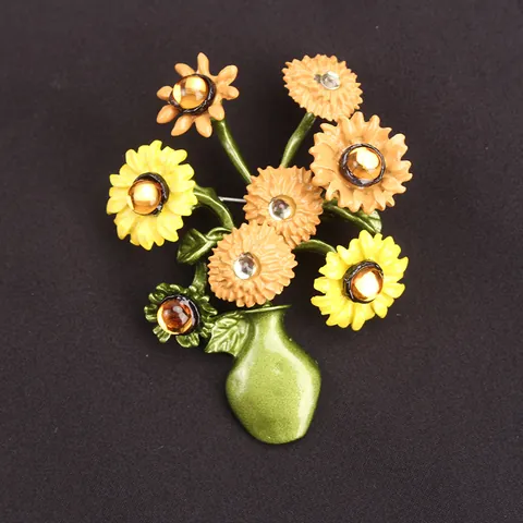 Broche Tournesol Marguerite pour Femmes Alliage Strass Émail Plante Fleur Badge Bijoux Accessoires de Vêtement Cadeau