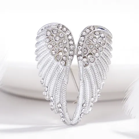 Fashion Angel Wing Brooch For Women Alloy Rhinestone Anti-Exposure Pin Elegant Feather Wing Brooch Pins Jewelry Gift