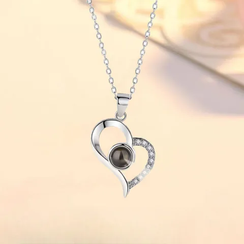 100 Talen Ik Hou Van Je Projectie Hart Hanger Halsketting Zinklegering Strass Sleutelbeen Ketting Valentijnsdag Sieraden Cadeau Vrouwen