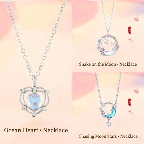 Zinklegering Hart Maan Slang Hanger Halsketting Strass Ingelegd Koreaanse Mode Ins Stijl Niche Ontwerp Sleutelbeen Ketting Sieraden Voor Dames
