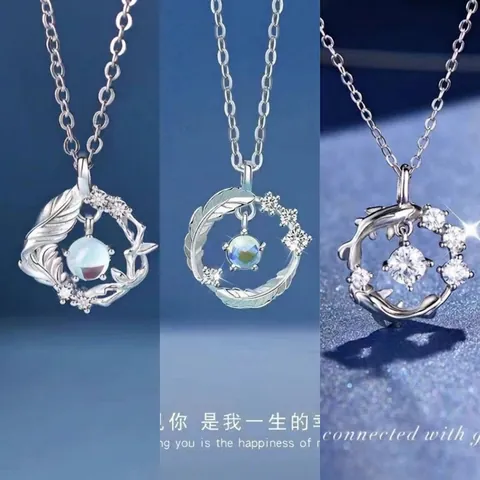 Romantische Halsketting met Blauwe Steen Hanger voor Dames Zinklegering Veer Visstaart Koi Ontwerp Strass Sieraden Cadeau
