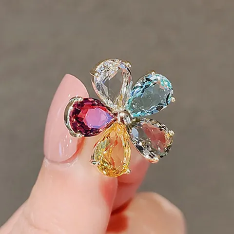 Squisita Spilla a Forma di Fiore di Cristallo Animale Coniglio Farfalla Spille Colorate Smalto Distintivo Moda Bavero Pin Gioielli Accessorio per Le Donne