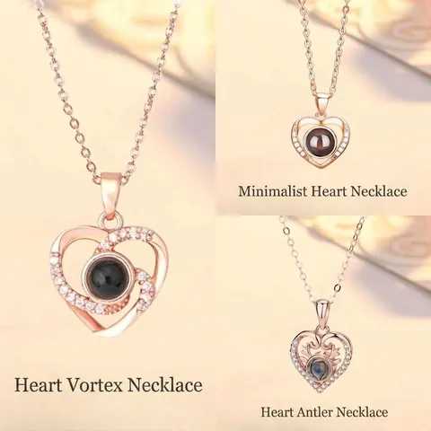 Rose Gold Heart Projection Necklace Hundred Languages I Love You Rhinestone Pendant Zinc Alloy Jewelry Valentine Gift Women
