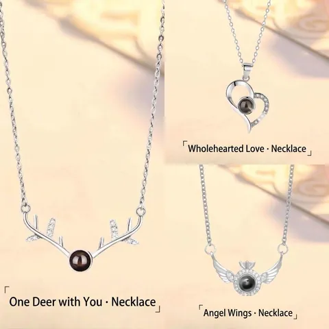 Alloy Rhinestone Projection Necklace For Women Antler Heart Angel Wings Pendant Necklace Romantic Jewelry Gift For Her