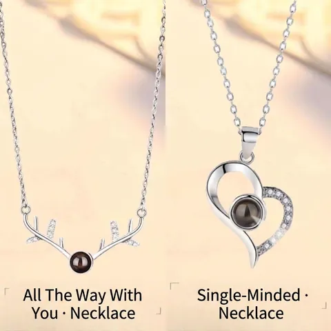 Alloy Rhinestone Projection Necklace For Women Antler Heart Angel Wings Pendant Necklace Romantic Jewelry Gift For Her