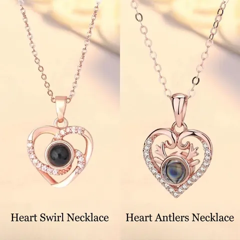 Rose Gold Heart Projection Necklace Hundred Languages I Love You Rhinestone Pendant Zinc Alloy Jewelry Valentine Gift Women