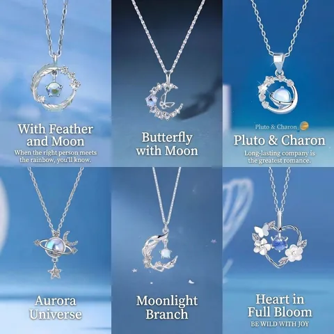 Legierung Strass Anhänger Halskette für Damen Feder Mond Schmetterling Planet Herz Form Leichter Luxus Nischen Schmuck Geschenk