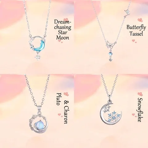 Originele Lichte Luxe Ster Maan Hanger Halsketting Voor Vrouwen Blauw Strass Vlinder Planeet Sneeuwvlok Sleutelbeen Ketting Sieraden
