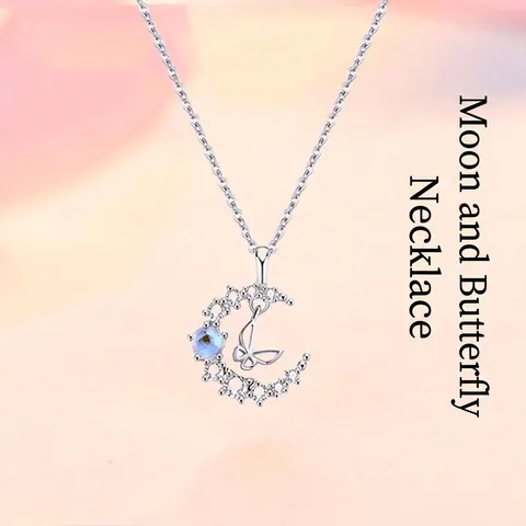 Maan Vlinder Ster Hanger Ketting Set Voor Vrouwen Zilver Legering Strass Ingelegd Kwastje Sleutelbeenketting Sieraden Cadeau