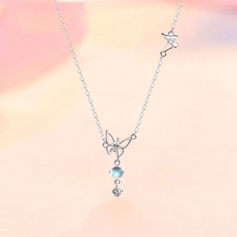 Maan Vlinder Ster Hanger Ketting Set Voor Vrouwen Zilver Legering Strass Ingelegd Kwastje Sleutelbeenketting Sieraden Cadeau